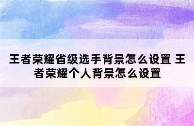 王者荣耀省级选手背景怎么设置 王者荣耀个人背景怎么设置